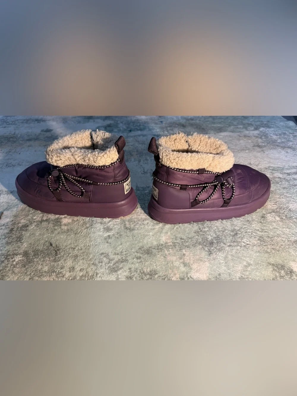 Zara My Winter Boot Women 37 US 6.5 Purple Puffer Sherpa Ankle Boots